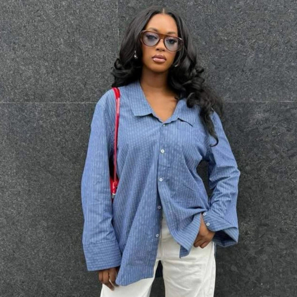 ZARA Korean Loose Fit Stripe Long Sleeve Shirt Work Casual Slimming African Chic
